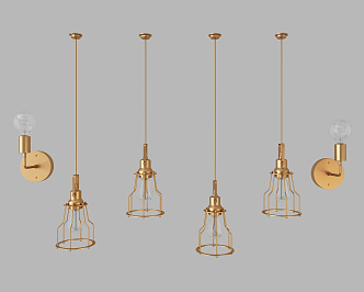 Industrial LOFT light combination wall lamp chandelier combination 3d model