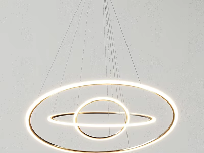 Elegant Modern Chandelier Design With Golden Circular Rings And Illuminated Light Strips 3d model
