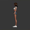 3D Model Woman In White Tank Top Blue Shorts And White Sneakers With Arms Outstretched