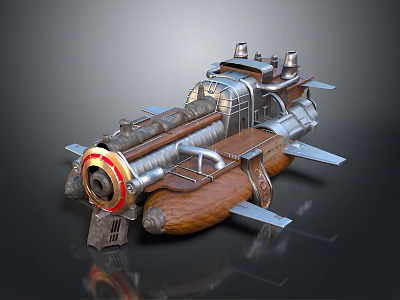Vintage Steampunk Airship Model Featuring Metal Structure Propeller And Balloon Like Body 3d model