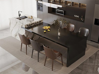 Modern Home Dining Room Nakajima Table and Chair Combination Cabinet Sideboard Leather Dining Chair 3d model