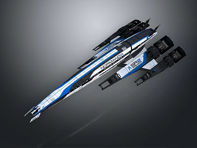 Futuristic Mechanical Craft With Blue White Stripes And Advanced Design Elements 3d model