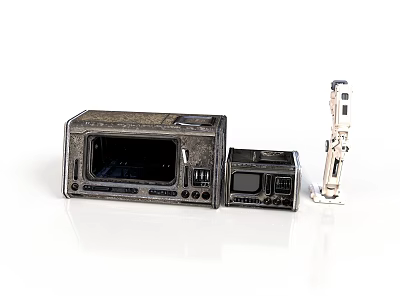 Vintage Camera Equipment Display With Main Body Small Accessory And Flash Unit 3d model