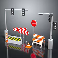 Traffic Safety Equipment With Stop Sign Cones Barriers And Signal Lights