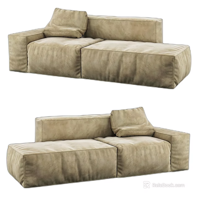 Beige Fabric Sectional Sofa With Modern Modular Design And Comfortable Soft Cushions 3d model 