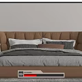 Comfortable Double Bed with Brown Upholstered Headboard Gray Bedding and Side Tables 3d model