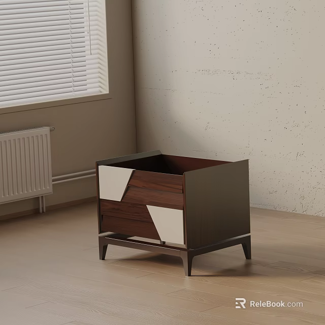 Modern Bedside Table With Wooden Drawer White Panel And Metal Frame 3d model 