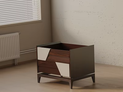 Modern Bedside Table With Wooden Drawer White Panel And Metal Frame 3d model