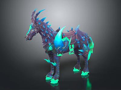 Mythical Horse Sculpture Carving With Blue Green Glowing Details Scales And Horns 3d model