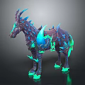 Mythical Horse Sculpture Carving With Blue Green Glowing Details Scales And Horns