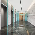 Modern Elevator Hallway Design With Marble Walls Glass Partitions And Polished Floors