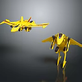 Yellow Robot Action Figure With Airplane And Robot Transformable Mechanical Forms 3d model