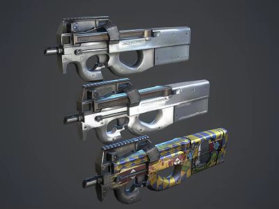 Three Different Designed Pistols With Colorful Patterns And Unique Modern Styles 3d model