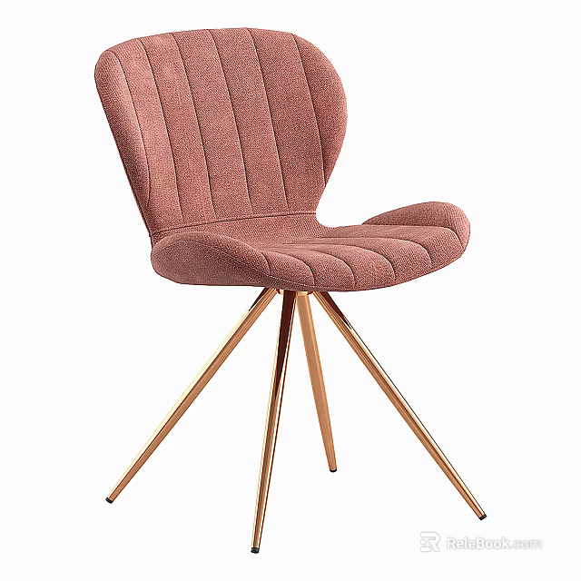 Pink Upholstered Leisure Chair With Vertical Striped Backrest And Gold Metal Legs 3d model 