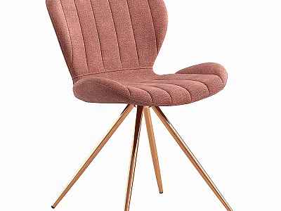 Pink Upholstered Leisure Chair With Vertical Striped Backrest And Gold Metal Legs 3d model