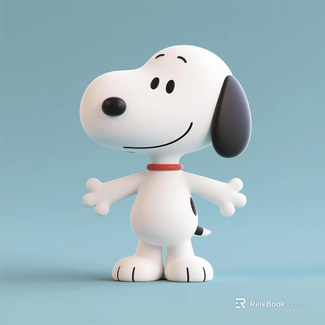 Game And Movie Character Snoopy With White Body Black Ears Red Collar Smiling Open Arms 3d model 