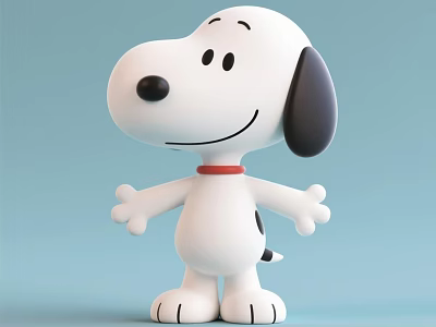 Game And Movie Character Snoopy With White Body Black Ears Red Collar Smiling Open Arms 3d model