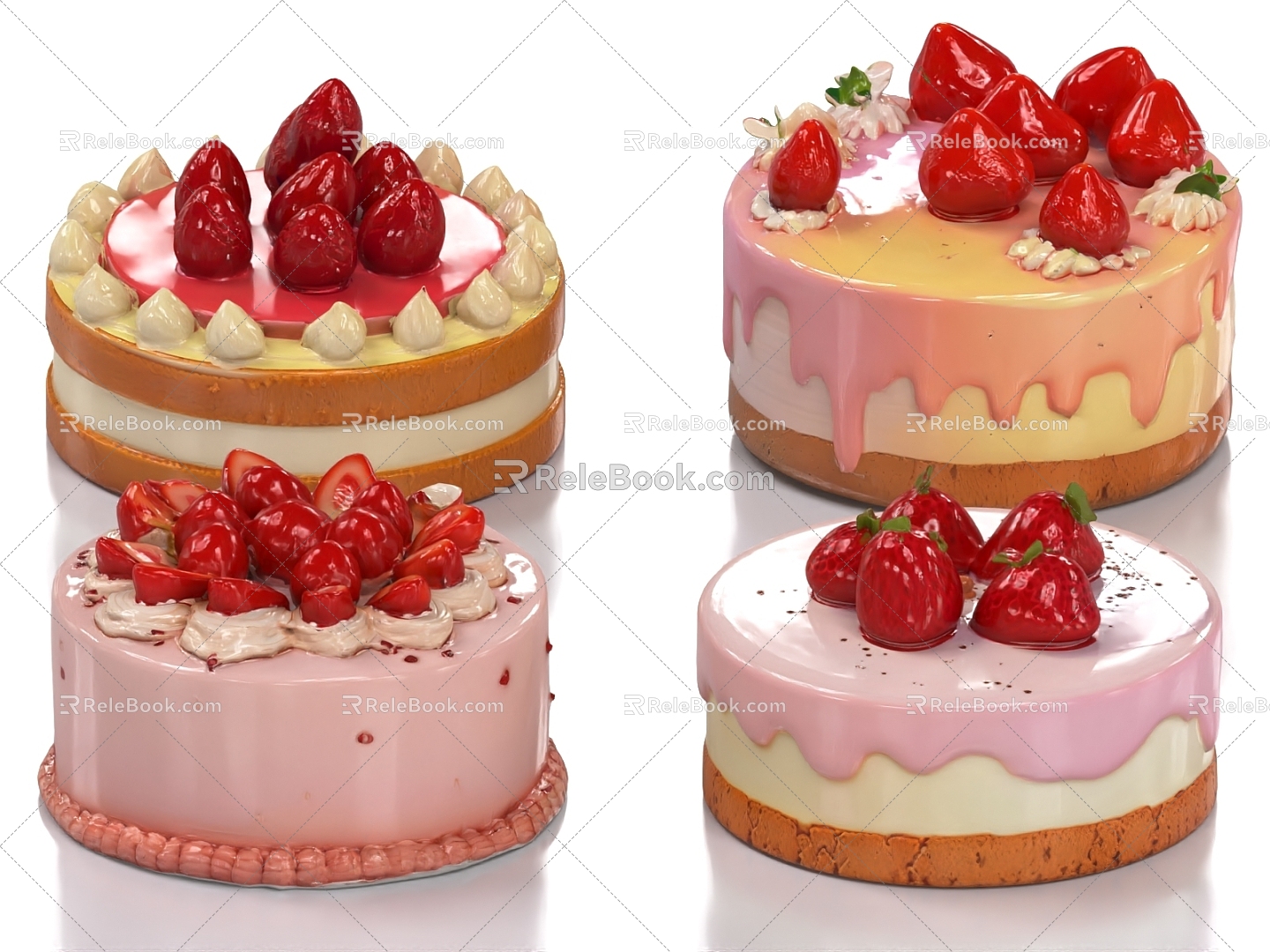 Birthday Cake Cake Strawberry Cake Food Cream Cake 3d model