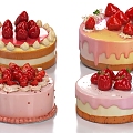 Birthday Cake Cake Strawberry Cake Food Cream Cake 3d model