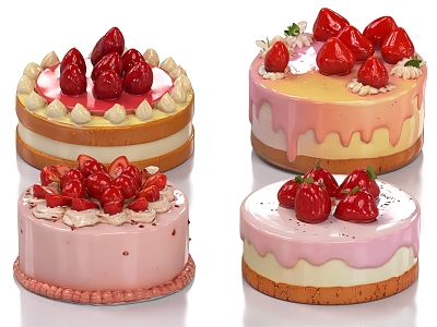 Birthday Cake Strawberry Cake Food Cream Cake 3d model