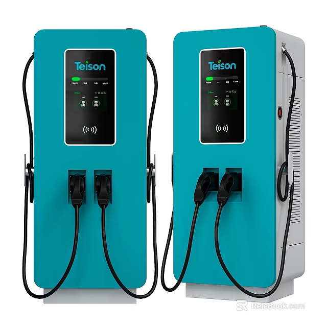Teison Blue Electric Vehicle Chargers Two Units With Dual Ports And Digital Screens 3d model 