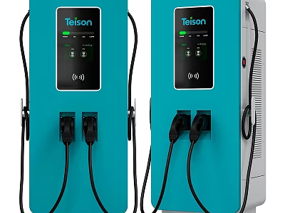 Teison Blue Electric Vehicle Chargers Two Units With Dual Ports And Digital Screens 3d model