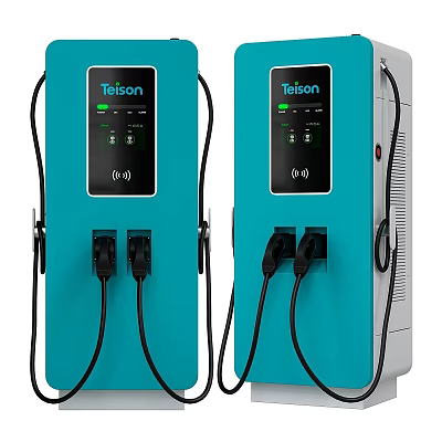 Teison Blue Electric Vehicle Chargers Two Units With Dual Ports And Digital Screens 3d model