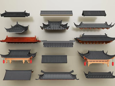 Traditional Chinese Architectural Roof Components With Tile Eaves And Wooden Structures 3d model