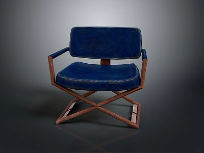 Navy Blue Upholstered Chair With Wooden Cross Frame And Smooth Surface 3d model