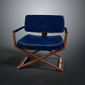 Navy Blue Upholstered Chair With Wooden Cross Frame And Smooth Surface
