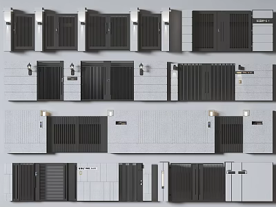 Modern Entrance Doors Design With Metal Frames Glass Panels And Exterior Wall Lights 3d model
