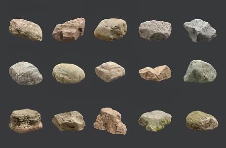 Outdoor Rock Block Combination Landscape Stone Rock Road Outdoor Sound Stone New Chinese Style Outdoor Stone Rock Moss Stone Block 3d model