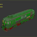 Vintage Rusty Train Model with Blue Roof and Yellow Red Logo on Dark Surface