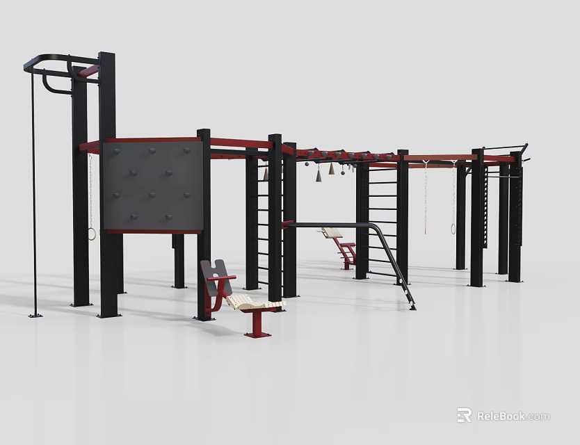 Multifunctional Sports Equipment With Climbing Wall Pull Up Bars Ladders Swings And Bench 3d model 