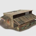 Rustic Wooden Cabin With Sloped Roof Overhanging Eaves And Storage Boxes