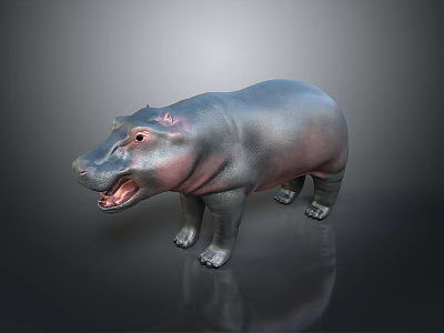 Hippo With Open Mouth Gray And Pink Skin Smooth Texture On Dark Background 3d model