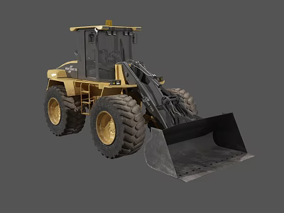 Yellow Functional Construction Loader With Large Tires And Front Bucket 3d model