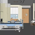 Hospital Room Interior With Blue Bed TV Cabinets And Medical Equipment