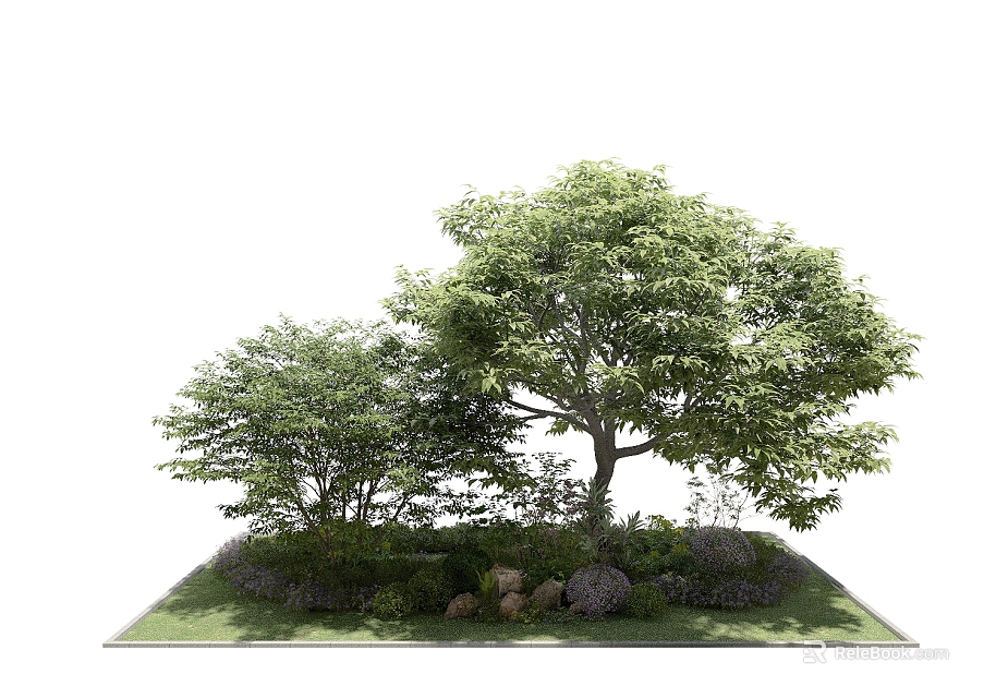 Lush Arbor in Landscaped Garden with Shrubs Stones and Green Grass 3d model 