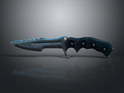 Sharp Serrated Blade Knife With Dark Handle And Metal Rivets Reflective Surface Studio 3d model