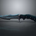 Sharp Serrated Blade Knife With Dark Handle And Metal Rivets Reflective Surface Studio