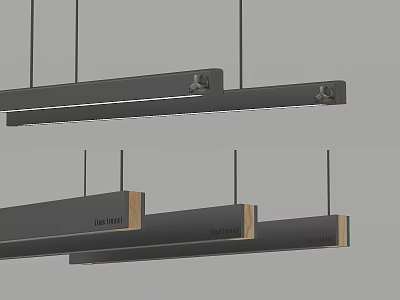 Modern Linear Chandelier Design With Black Metal Frame And Wooden Accents 3d model