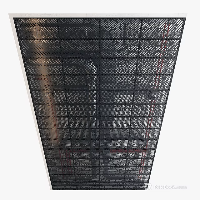 Modern Ceiling Design with Intricate Grid Pattern and Perforated Decorative Details 3d model 