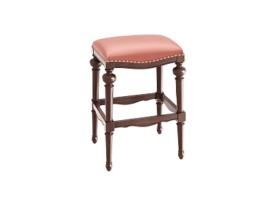 Pink Upholstered Bar Stool With Stitched Seat And Dark Brown Wooden Legs 3d model