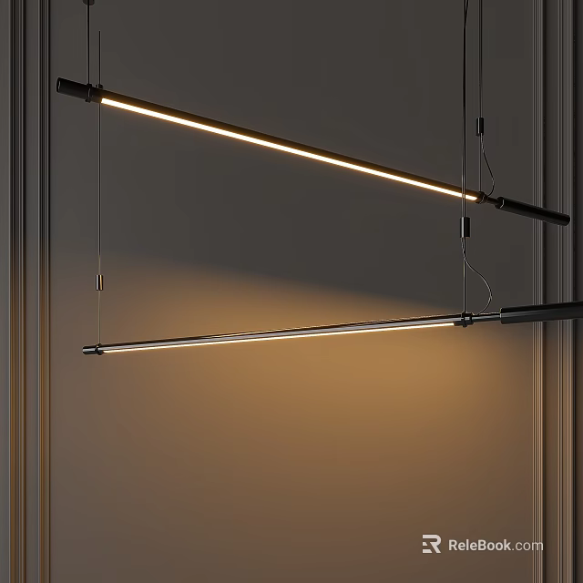 Modern Linear Pendant Light With LED Strip And Black Metal Frame Hanging Design 3d model 