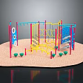 Colorful Kids Playground Climbing Structure With Net Panels And Sand Area