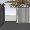 Modern Luxury Black Metal Gate With Stone Pillars And Autumn Trees