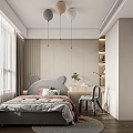 Cozy Kids Bedroom Interior With Cat Ear Headboard Hanging Ball Lamps Curtains Desk Chair And Rug