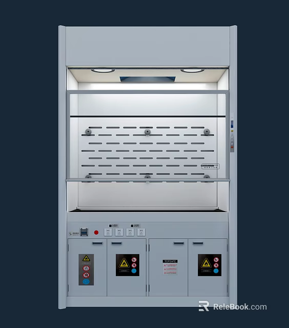 Medical Biological Safety Cabinet With Upper Lighting Ventilation Grille Warning Labels And Lower Storage Cabinets 3d model 