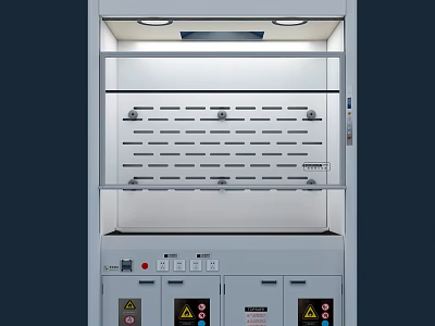Medical Biological Safety Cabinet With Upper Lighting Ventilation Grille Warning Labels And Lower Storage Cabinets 3d model